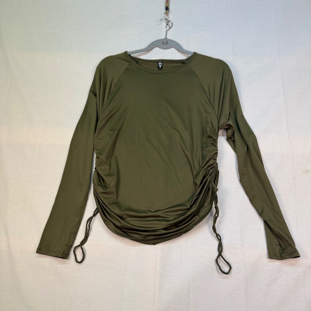 Under Armour Motion LS Longline Cinched Side Top Olive Green 1379179 Medium